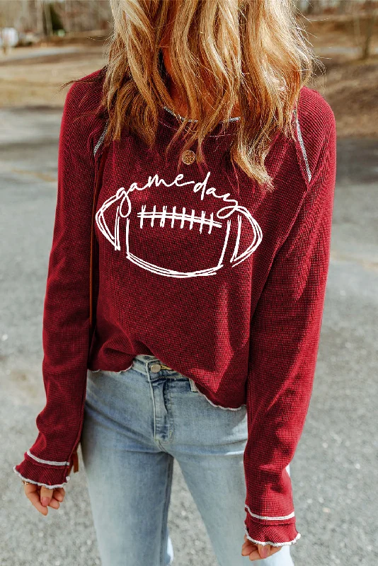 Thermal Red "Game Day" Football Graphic Knit TopKnitted Collared