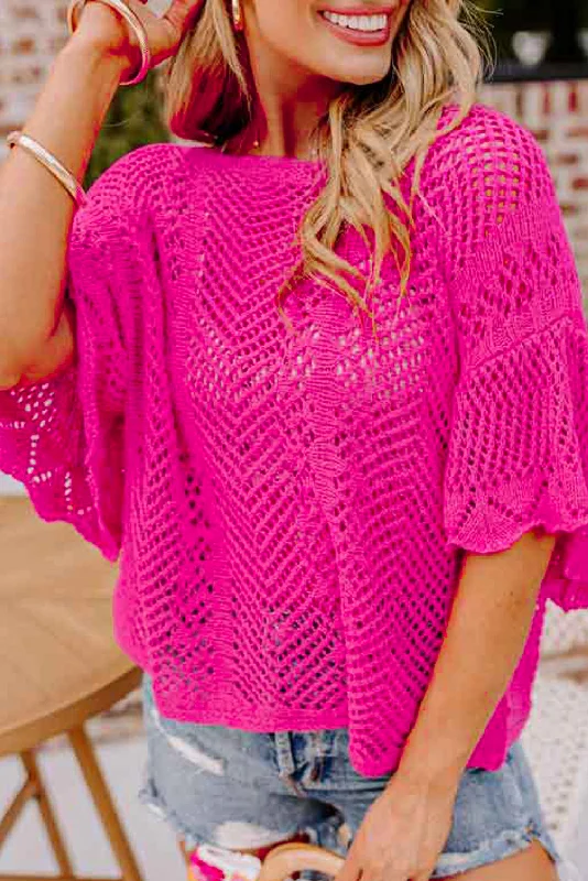 Rose Pink Pointelle Knit TopKnitted Layered